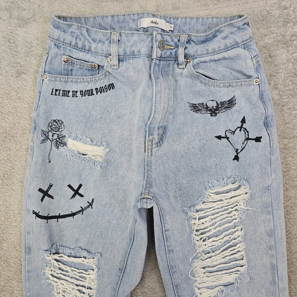 Adika Distressed Graphic‎ Jeans Y2K-Inspired Grunge Denim Juniors S W25 x L29